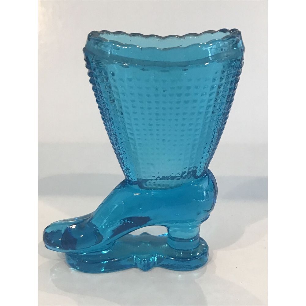 Fenton Aqua Blue Glass‎ High Heel Boot 4" vintage